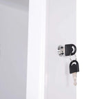 White lockable jewelry cabinet door with key and round chrome handle