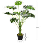 Artificial monstera plant with layered green leaves in a black pot, 85 cm height