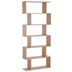 Maple wood-effect S-shaped 6-tier bookshelf storage unit with open shelves