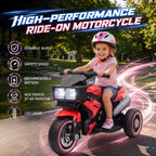 Kids red 3-wheel electric ride-on motorcycle toy with lit headlights and front fairing