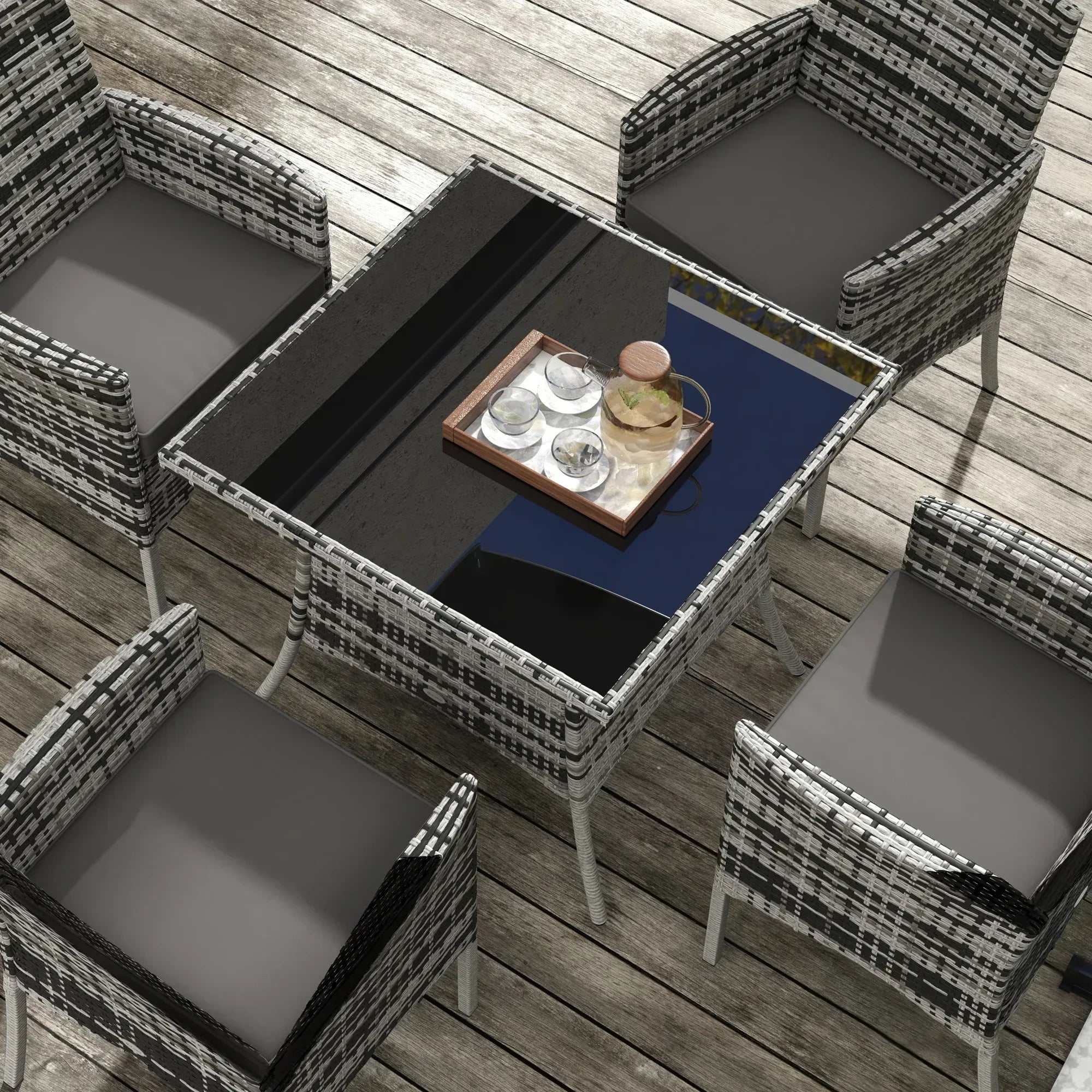 Five-Pieces Rattan Dining Set - Mixed Grey - Bobobiy
