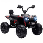 Kids electric 2-seat quad bike, black with twin seats, front headlights, chunky tires