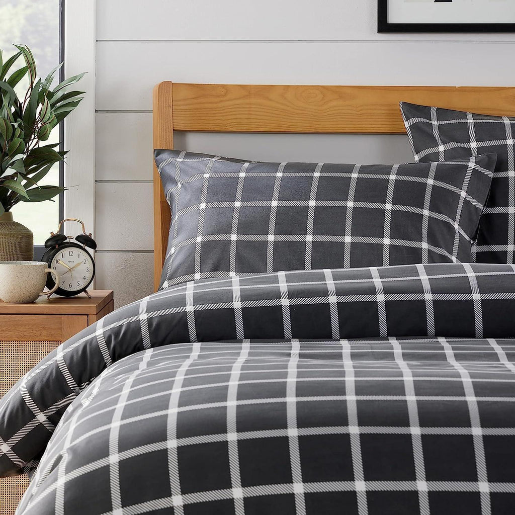 grey-check-reversible-duvet-cover-set-soft-breathable-durable-polyester-bedding-single-double-king-by-olivia-rocco-duvet-cover-917275643 - Bobobiy