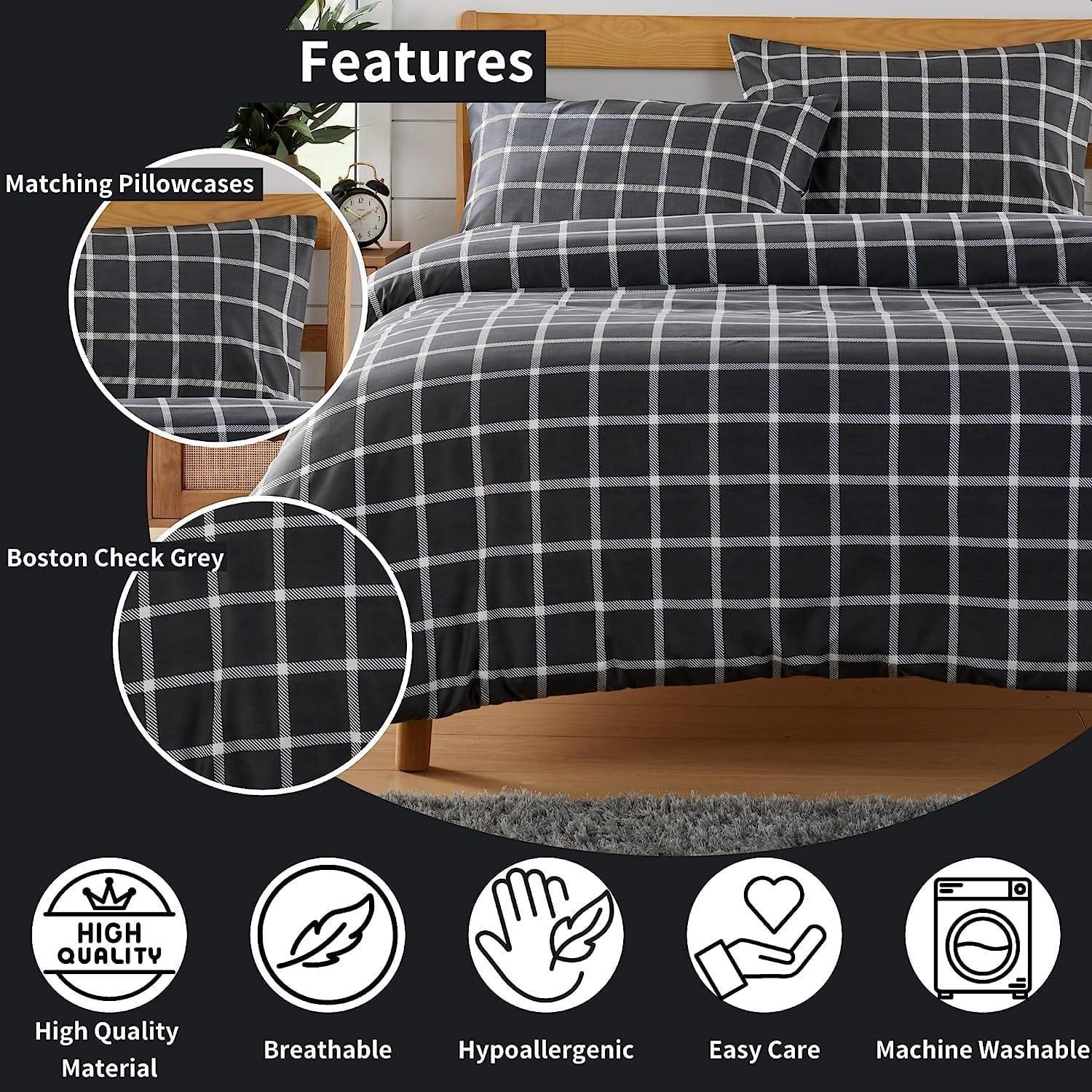 grey-check-reversible-duvet-cover-set-soft-breathable-durable-polyester-bedding-single-double-king-by-olivia-rocco-duvet-cover-917275648 - Bobobiy