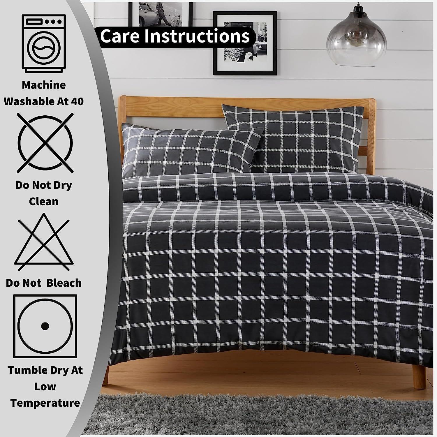 grey-check-reversible-duvet-cover-set-soft-breathable-durable-polyester-bedding-single-double-king-by-olivia-rocco-duvet-cover-917275650 - Bobobiy