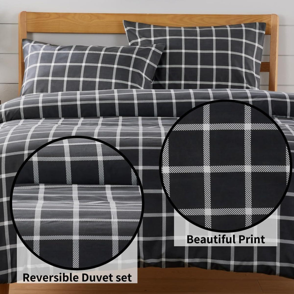 grey-check-reversible-duvet-cover-set-soft-breathable-durable-polyester-bedding-single-double-king-by-olivia-rocco-duvet-cover-917275653 - Bobobiy