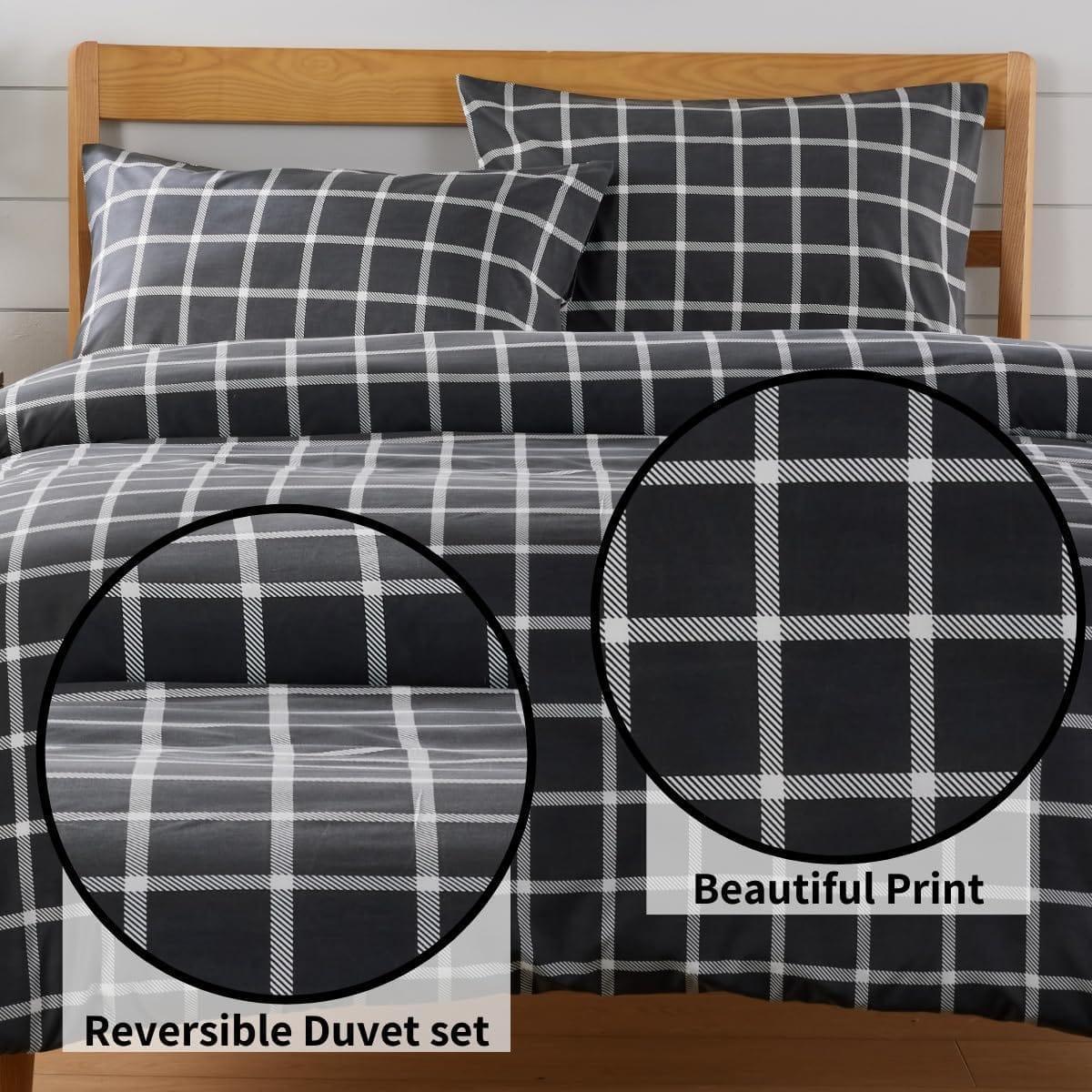 grey-check-reversible-duvet-cover-set-soft-breathable-durable-polyester-bedding-single-double-king-by-olivia-rocco-duvet-cover-917275653 - Bobobiy