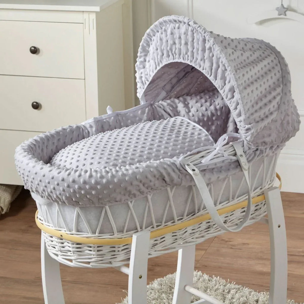 Grey Dimple White Wicker Baby Moses Basket With Stand - Bobobiy