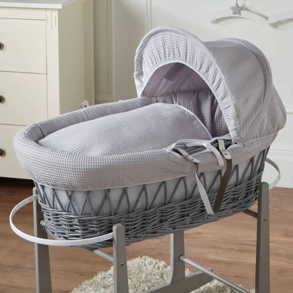 grey-waffle-grey-wicker-baby-moses-basket-with-stand-489256 - Bobobiy