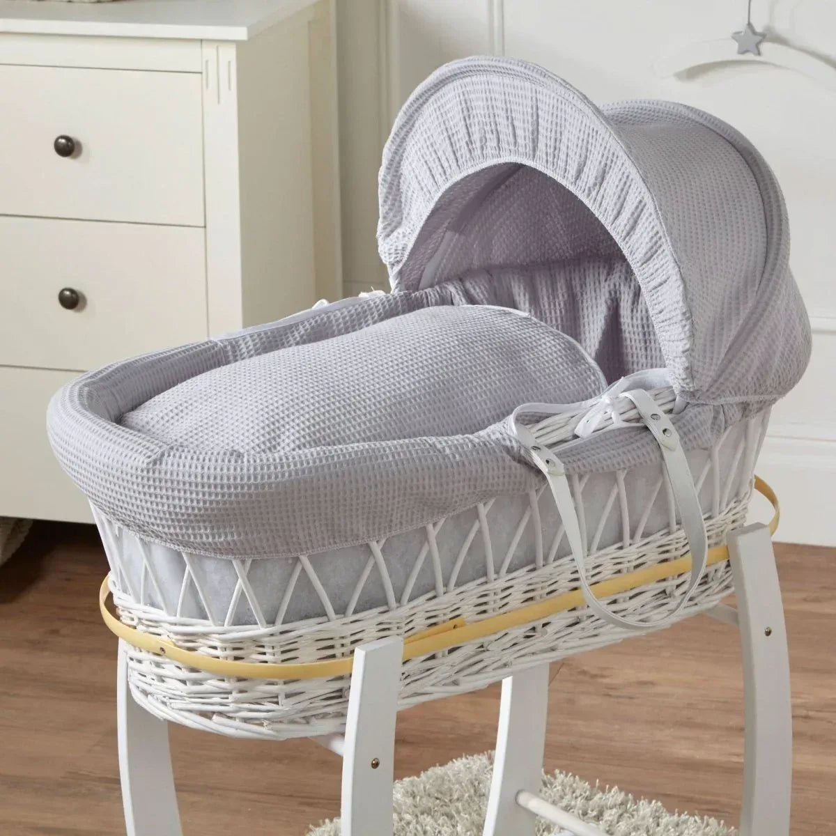 grey-waffle-white-wicker-baby-moses-basket-with-stand-902962 - Bobobiy