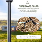 Fiberglass tent poles with setup accessories: pegs and pull ropes