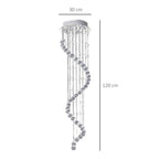 Chrome crystal chandelier ceiling pendant with glass bead drops, 120 cm length