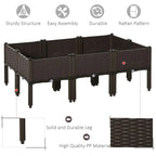 Brown rattan-pattern raised bed planter with corner brackets and sturdy leg frame