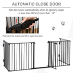 Black pet playpen metal fence with walk-through door and self-closing handle