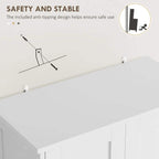 White freestanding cabinet with stable anti-tip design and wide top surface