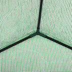 Green PE mesh greenhouse corner with steel frame base and black corner joints