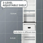 White cabinet with 3-level adjustable shelf above a pull-out drawer