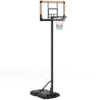 Black freestanding basketball hoop stand with backboard and hanging net