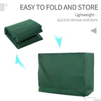 Green swing chair protective cover, folded for storage with compact stack shown