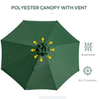 Green polyester umbrella canopy with vent for air circulation