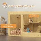Natural wood hamster cage with enclosed inner hole and deep digging area