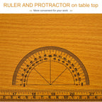 Tabletop ruler and protractor scale on orange MDF work surface