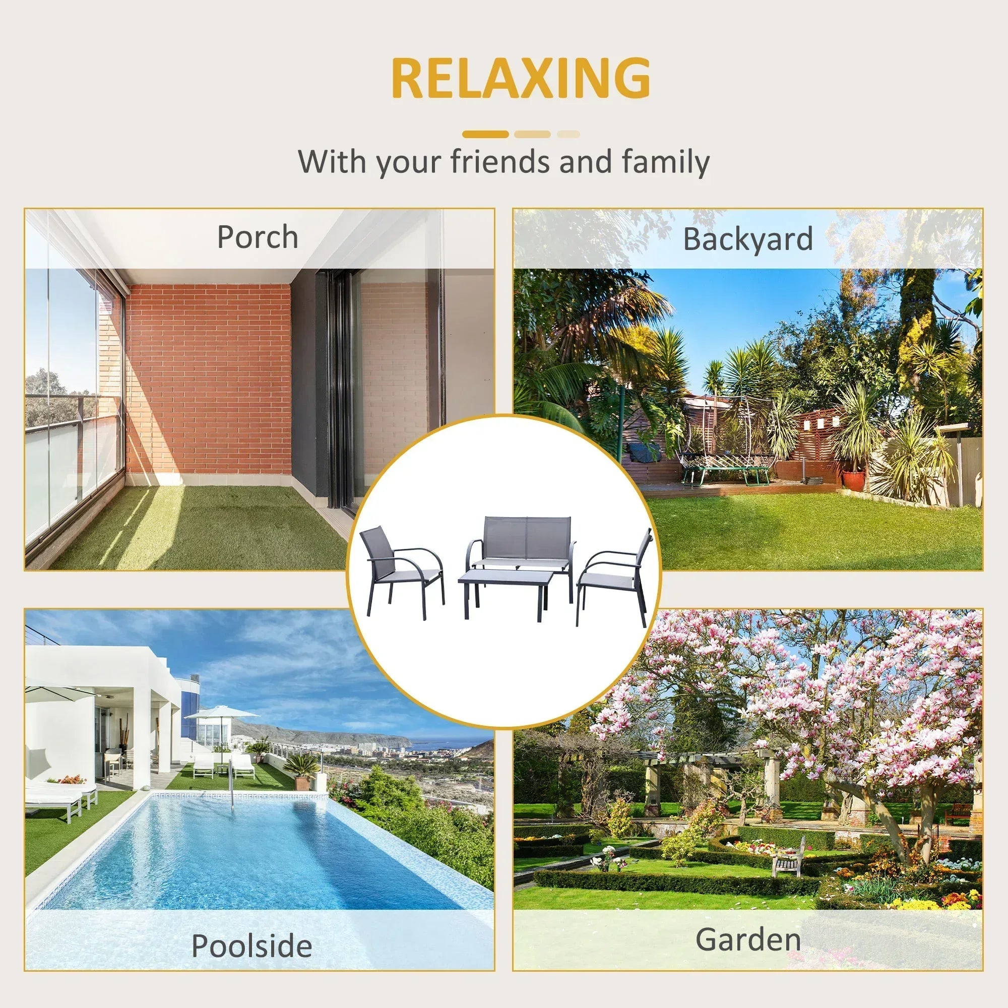 Four-Piece Minimal Garden Patio Set - Grey - Bobobiy