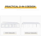 White gazebo canopy with sidewalls or open walls option