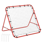 Red rebound kickback goal with black netting and elastic-cord frame for practice