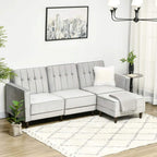 Light grey velvet corner sofa bed with chaise section and included throw pillow
