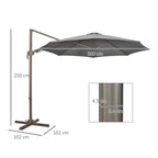 Dark grey cantilever umbrella with side post, cross base, and 300 cm canopy
