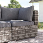 Outdoor rattan corner sofa chair with deep grey seat cushion and two back pillows