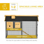 Spacious outdoor rabbit hutch with run, black wire mesh, wooden doors, dark asphalt roof