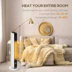 White space heater placed on the floor with digital display