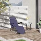 Grey outdoor folding recliner sun lounger with adjustable backrest, armrests, and padded headrest