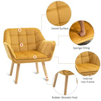 Yellow velvet accent chair with sponge filling and internal iron frame