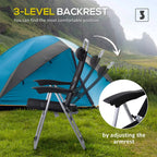 Black mesh camping armchair with 3-level adjustable backrest and padded head support