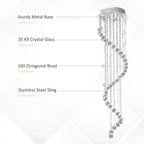 Chrome crystal chandelier with octagonal bead glass drops and metal hanging frame