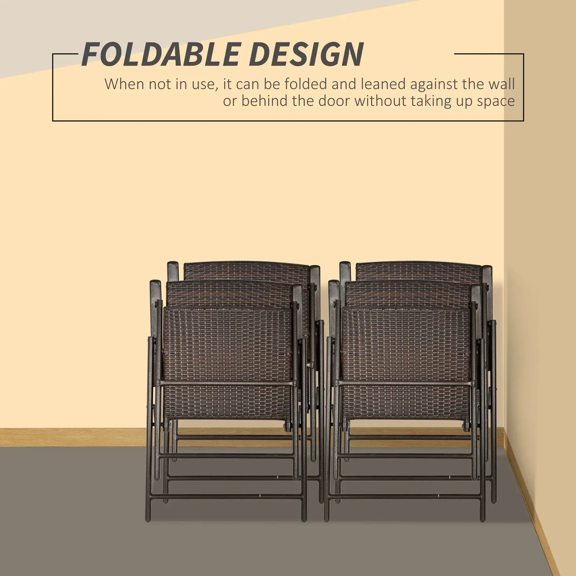 Set of Four Folding Rattan Seat Chairs - Brown - Bobobiy