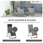 Reclining lounge chair with grey seat cushion and matching back cushion and pillows