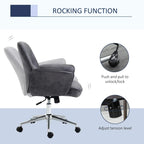 Charcoal grey swivel office chair with thick padding, rounded armrests, and caster feet