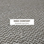 Light grey textured linen-look fabric on round ottoman top