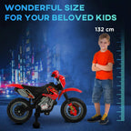 Red kids electric ride-on motorbike with kickstand and chunky black tires