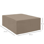 Beige rectangular patio table and chair set cover with size indicators