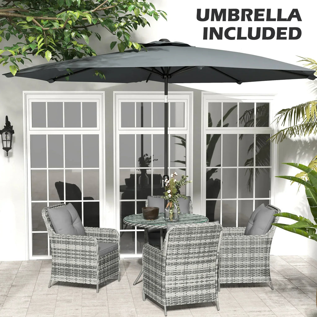 4 Seater Rattan Dining Set with Parasol & Cushions - Mixed Grey - Bobobiy