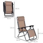 Beige folding recliner chair with head pillow and black metal frame, side view