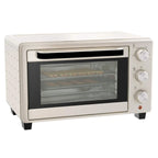 Cream mini countertop oven with glass door and front control knobs