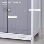 Grey cabinet doors with silver metal knobs, cabinet hinges and white side panel details