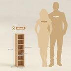 Tall natural wood media shelf tower with two narrow columns of open cubbies