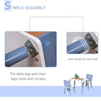 Kids table and chair set assembly showing screw-on table legs and chair legs
